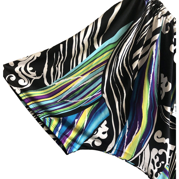 AB Studio Multicolor Off Shoulder Geo Print Slit Sleeve Swing Dress Reg Size XL - Picture 4 of 9